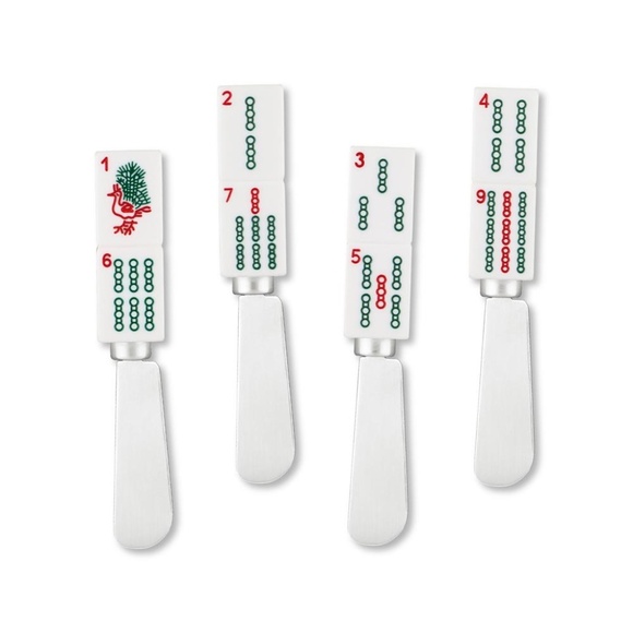 Mahjong Decor 4-Piece Hand Painted Resin Handle with Steel Blade, Bamboo Charm - Picture 6 of 6